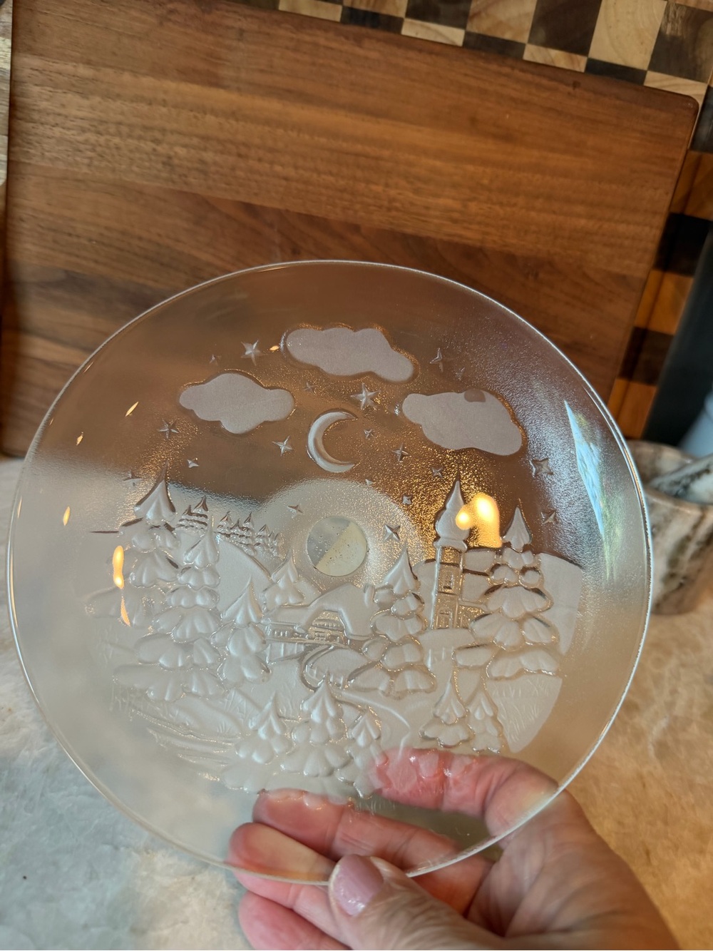 Vintage Walther Glas Winter scenery pedestal dish 7-1/4”